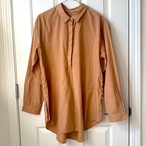 NWT Anthropologie button down side button tunic Medium Tan/Copper - Picture 4 of 12